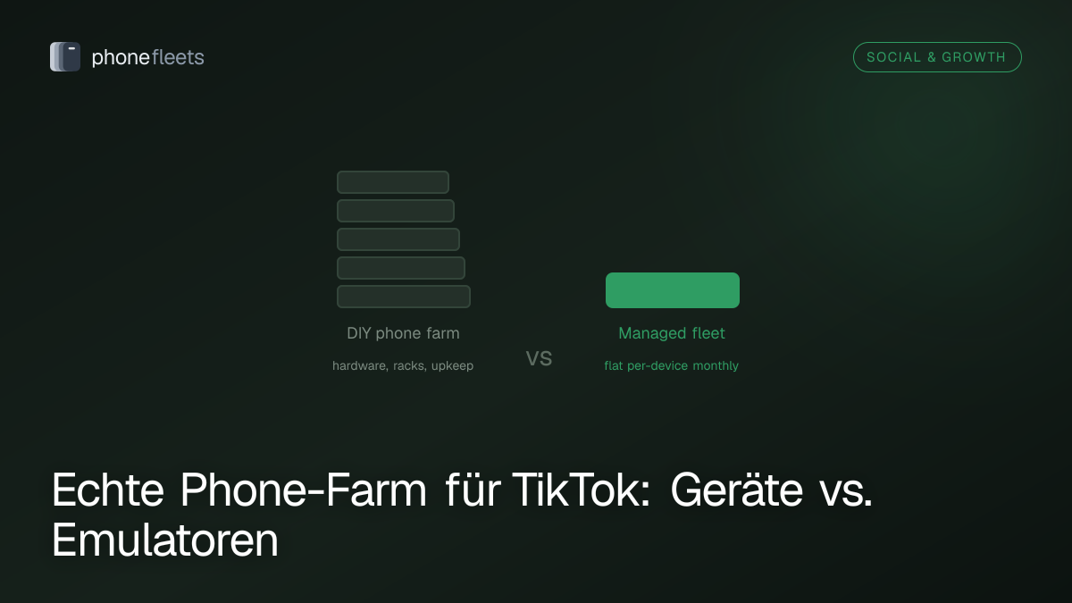 Echte Phone-Farm für TikTok: Geräte vs. Emulatoren