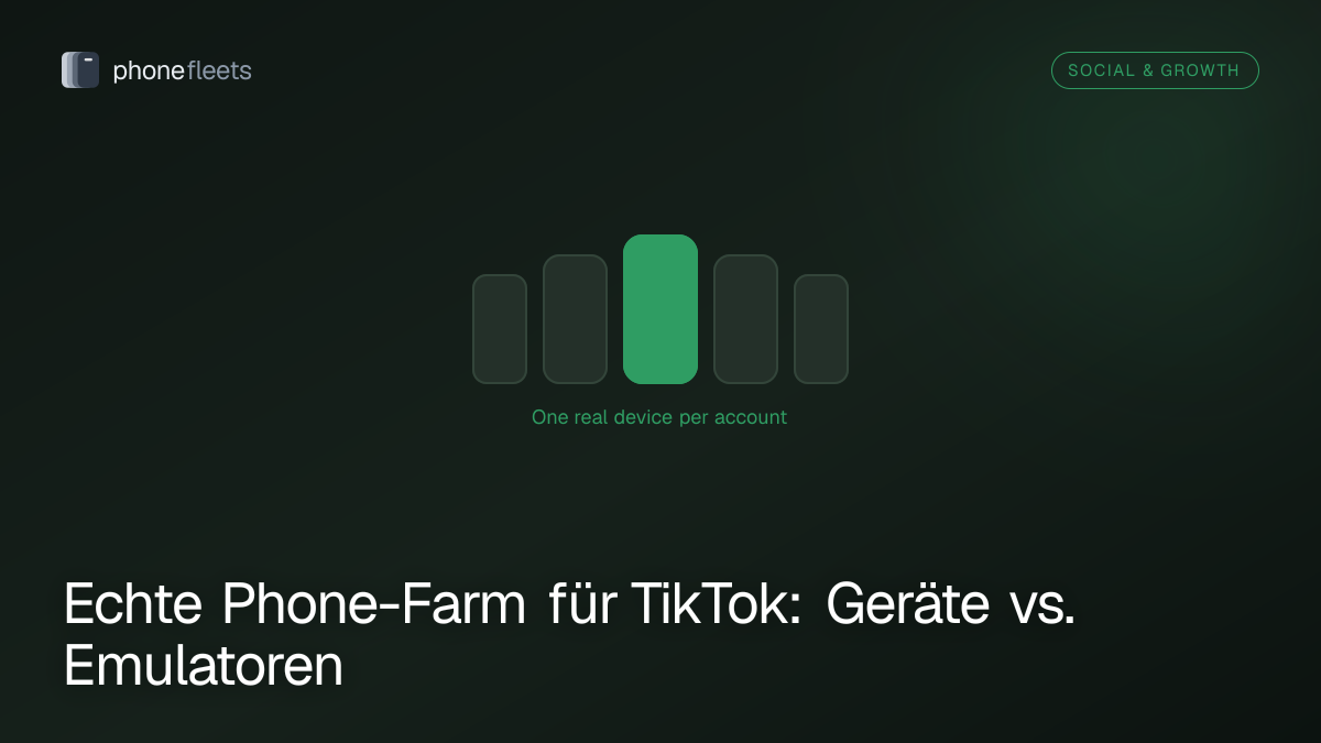 Echte Phone-Farm für TikTok: Geräte vs. Emulatoren