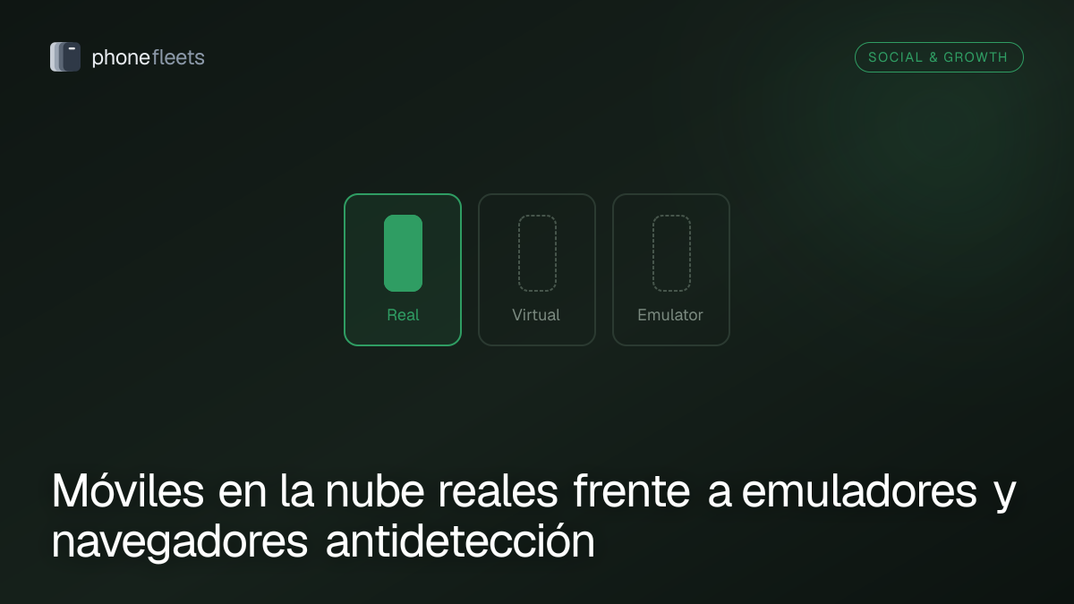 Móviles en la nube reales frente a emuladores y navegadores antidetección
