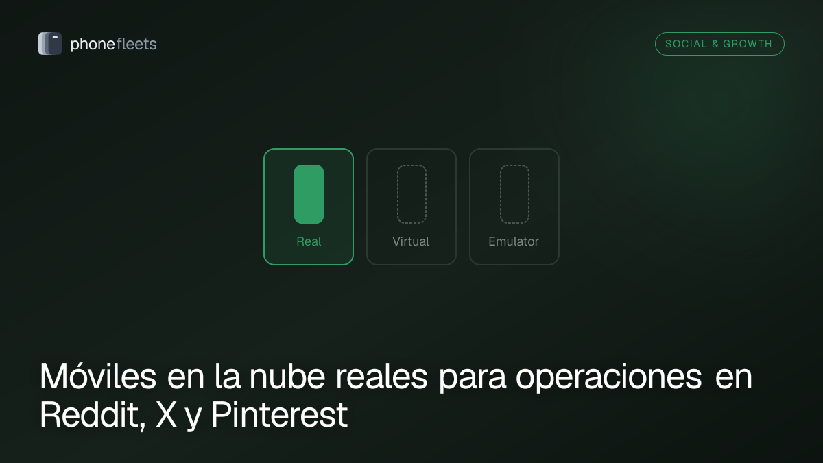 Móviles en la nube reales para operaciones en Reddit, X y Pinterest