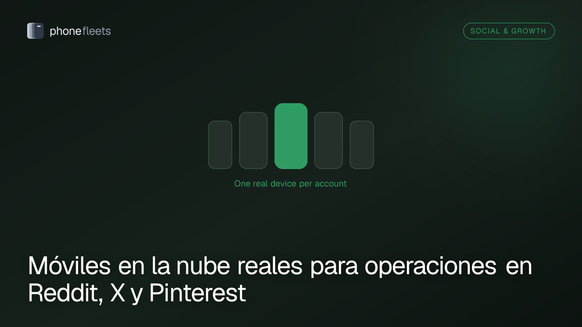 Móviles en la nube reales para operaciones en Reddit, X y Pinterest