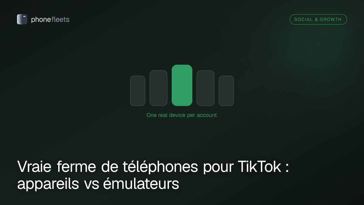 Vraie ferme de téléphones pour TikTok : appareils vs émulateurs