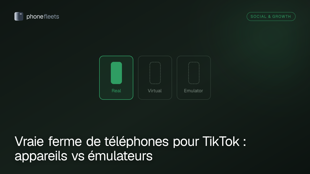 Vraie ferme de téléphones pour TikTok : appareils vs émulateurs