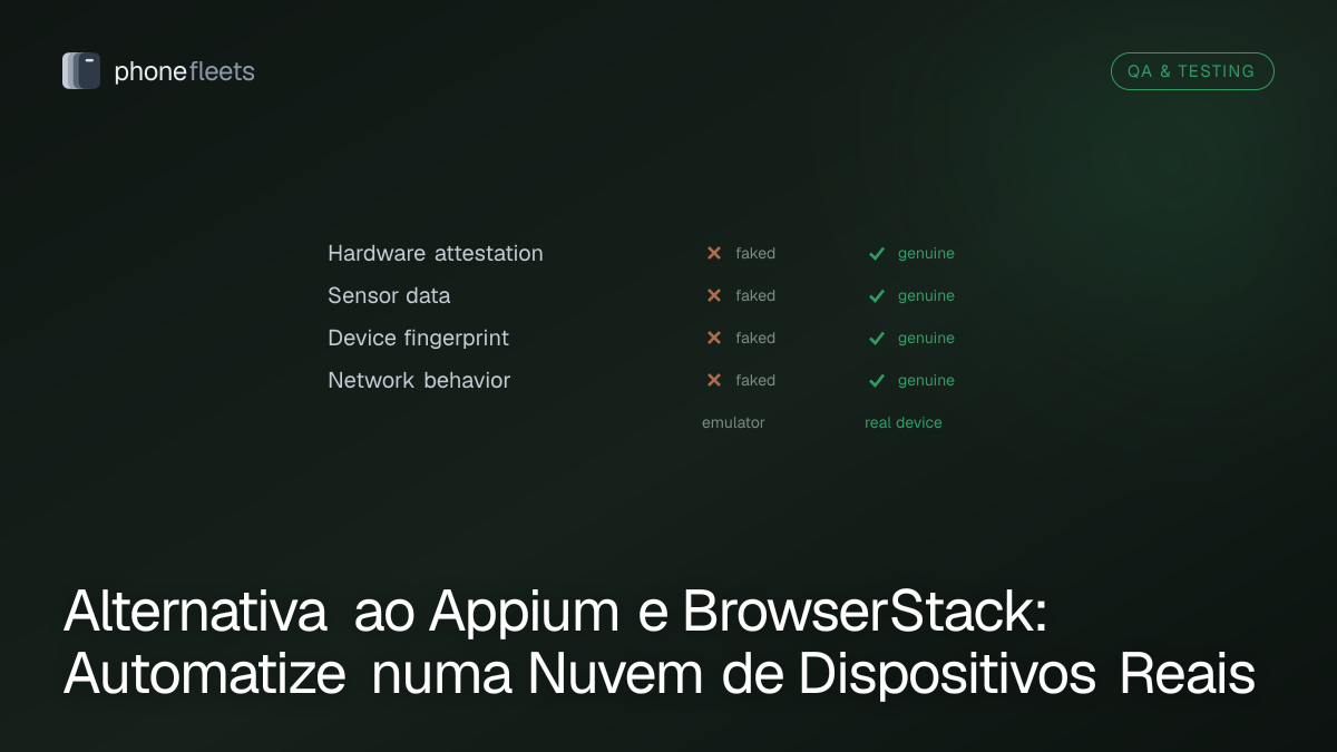 Alternativa ao Appium e BrowserStack: Automatize numa Nuvem de Dispositivos Reais