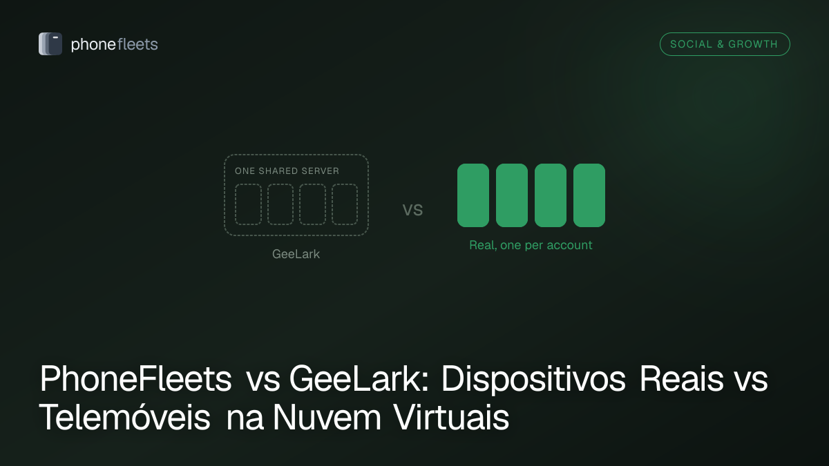 PhoneFleets vs GeeLark: Dispositivos Reais vs Telemóveis na Nuvem Virtuais